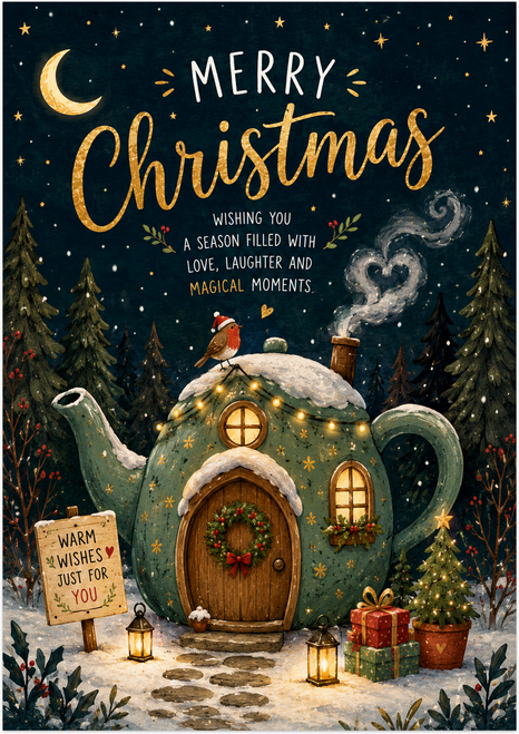 Warm Wishes from a Teapot Cottage Card - main