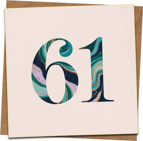 61st Birthday Card – Square Marble Number Design, 145mm x 145mm, Blank Inside, Premium Greeting Card for Men or Women with Kraft Envelope