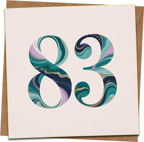 83rd Birthday Card – Marble Number Design, 145mm x 145mm Square Greeting Card with Kraft Envelope, Blank Inside for Men or Women