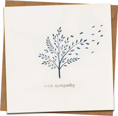 With Sympathy Card – 145mm x 145mm Square Greeting Card with Blue Tree & Falling Leaves Design, Premium Cardstock, Includes Kraft Envelope, Condolence/Bereavement Card
