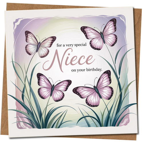 Niece Birthday Card - Butterflies Design, Heartfelt Sentiment - For a Very Special Niece on Your Birthday - 145mm x 145mm Square Greeting Card, Includes Kraft Envelope