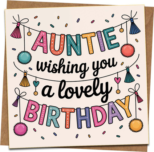 Auntie Birthday Card – Wishing You a Lovely Birthday, 145mm x 145mm Square Greeting Card with Kraft Envelope