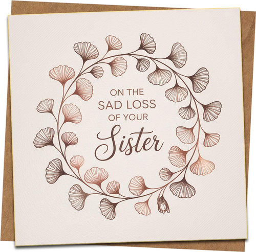 Sympathy Card for Loss of Sister – Floral Wreath Condolence Bereavement Card, Thinking of You, 145mm x 145mm Square, Includes Kraft Envelope
