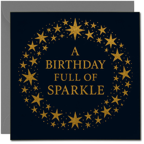 A Birthday Full of Birthday Card - 145mm x 145mm - Navy and Gold Stars - Luxury Square Greeting Card, Includes Dark Grey Envelope