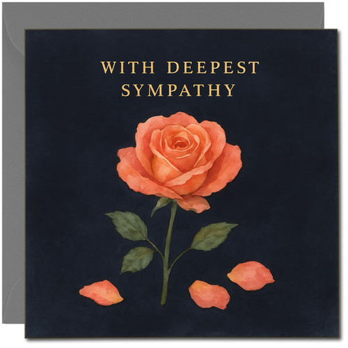 Thinking of You Bereavement Card, Orange Rose Design, 145mm x 145mm Square, Includes Dark Grey Envelope