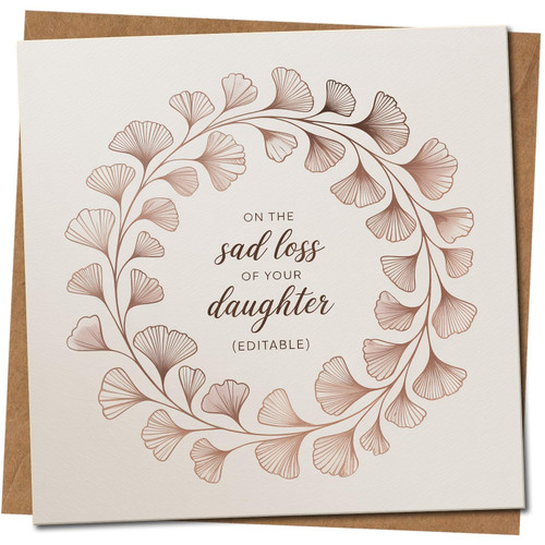 Sympathy Card on the Sad Loss of Your Daughter, 145mm x 145mm Square, Elegant Floral Wreath Design, Condolence Card for Bereaved Parents, Includes Kraft Envelope