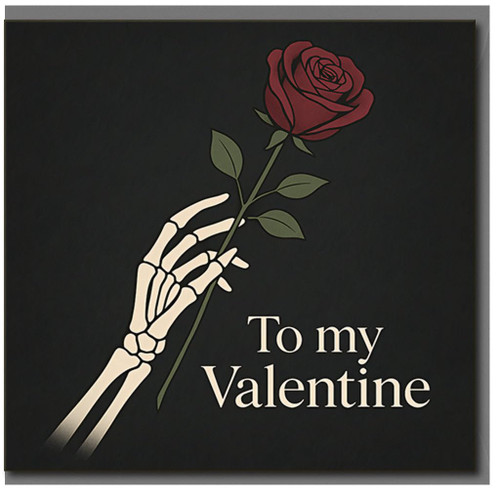 To My Valentine Skeleton Hand Rose Card - Gothic Romantic Valentine’s Day Card for Partner, Boyfriend, Girlfriend, Husband or Wife - Dark Floral Love Blank Inside