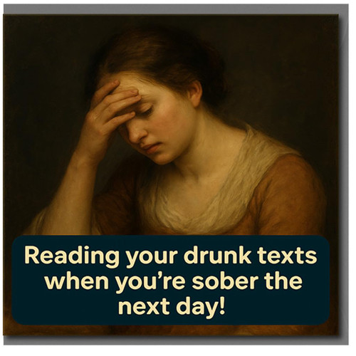 Funny Birthday Card - Classical Art Hangover Humour - Reading Your Drunk Texts When You’re Sober the Next Day - For Friends, Workmates, Him or Her - Blank Inside