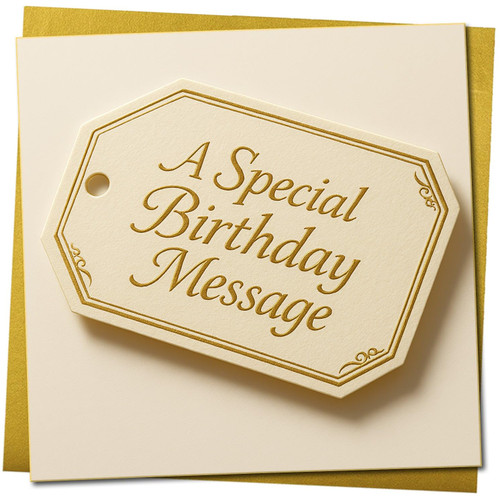 A Special Birthday Message - Elegant Gold Detail Birthday Card, Square 145mm x 145mm, Luxury Cream Tag Design, Includes Gold Envelope