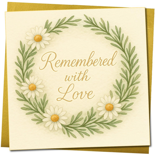 With Sympathy Card Remembered with Love, 145mm x 145mm Square, Includes Gold Envelope