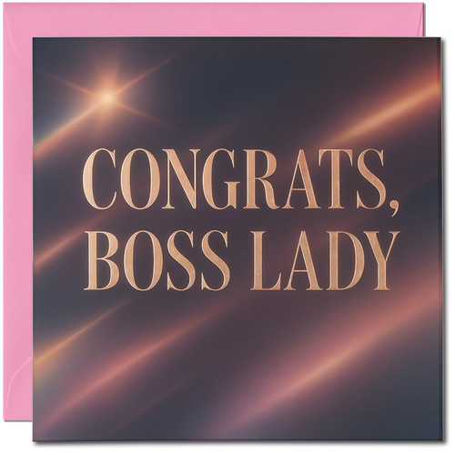 Congrats, Boss Lady - Congratulations Card for Female Boss - 145mm x 145mm Square Greeting Card - Stylish Celebration for Promotion or New Job, Includes Pink Envelope