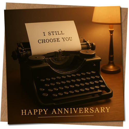 Romantic Anniversary Card - I Still Choose You Typewriter Design - 145mm x 145mm Square - Heartfelt Love Greeting Card, Includes Kraft Envelope