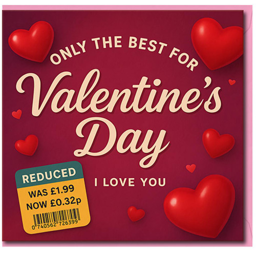 Funny Valentine’s Day Card - Only the Best for Valentine’s Day, Reduced Price Sticker, I Love You - Humorous Romantic Card for Him or Her, Boyfriend, Girlfriend, Husband or Wife