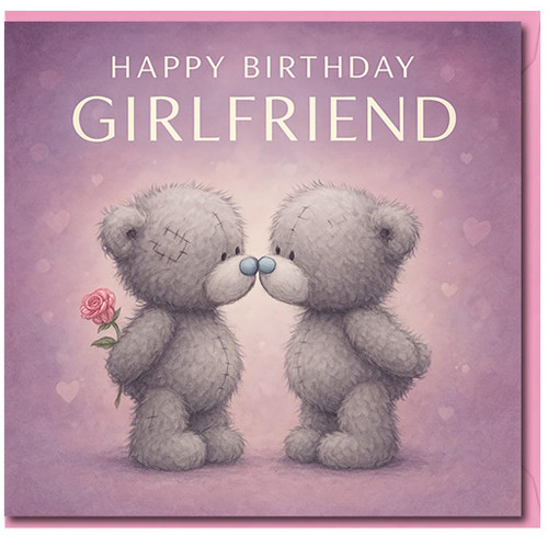 Birthday Card for Girlfriend, Cute Teddy Bears with Rose, Romantic Card for Her, Sweet Love Design, Blank Inside, Includes Envelope