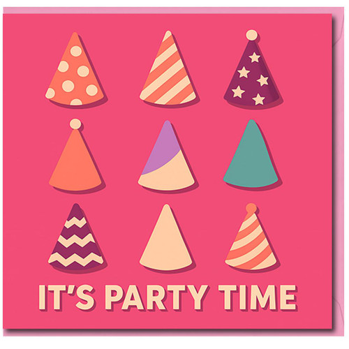 It's Party Time Birthday Card - Bright Pink with Nine Colourful Party Hats - Fun Celebration Card for Friends, Family or Colleagues
