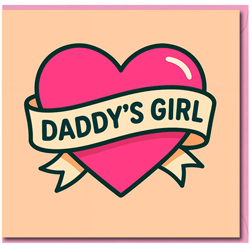 Father's Day Card from Daughter for Dad - 'Daddy's Girl' Pink Heart Banner, Cute Tattoo-Style Design