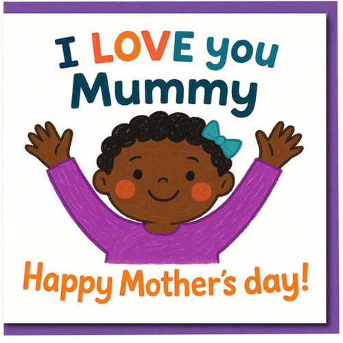 I LOVE You Mummy - Happy Mother's Day Card from Kids, Cute Child Illustration