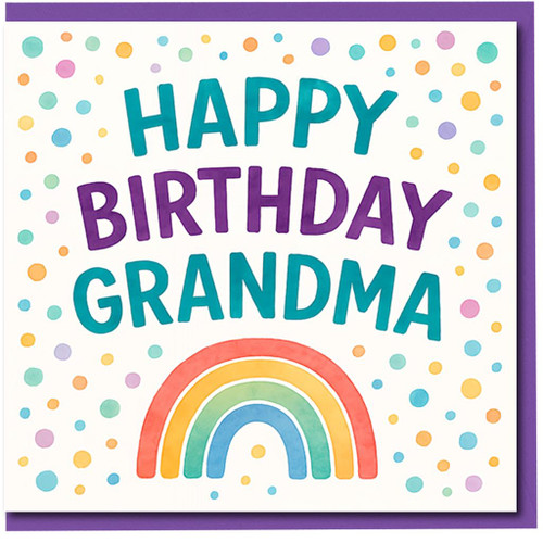 Happy Birthday Grandma Card - Colourful Rainbow and Confetti Dots Design, Cheerful Grandmother Birthday Greeting