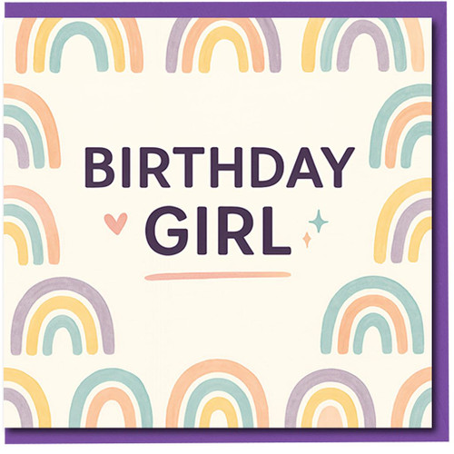Birthday Girl Card - Pastel Rainbow Pattern - Cute Birthday Card for Girl, Daughter, Sister, Niece or Friend