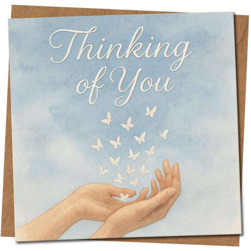 Thinking of You Sympathy Card - Butterflies and Caring Hands Design - 145mm x 145mm Square - Get Well/Condolence/Support, Includes Kraft Envelope