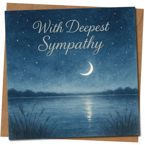 With Sympathy Card Beautiful lake night sky design 145mm x 145mm Square, Includes Kraft Envelope
