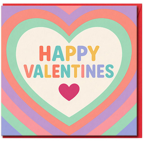 Happy Valentine's Day Card - Colourful Pastel Heart Design - Cute Romantic Greeting Card for Partner, Boyfriend, Girlfriend, Husband or Wife - Blank Inside