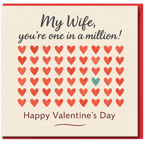 Valentine’s Day Card for Wife - My Wife, You’re One in a Million - Romantic Hearts Design - Sweet Love/Anniversary Greeting Card