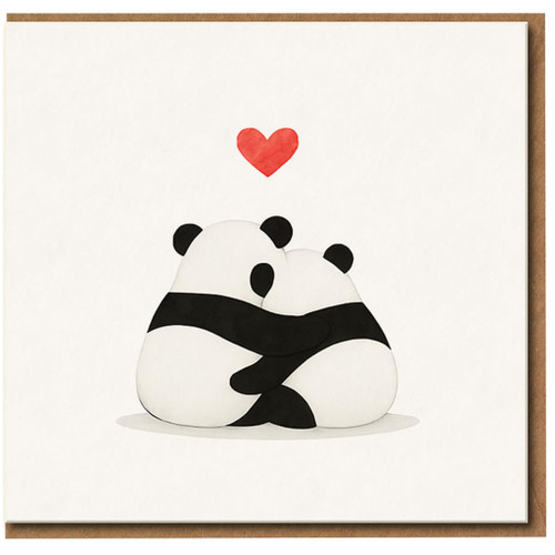 Cute Panda Hug Card with Red Heart - Romantic Love & Anniversary Card for Partner, Boyfriend, Girlfriend, Husband or Wife - Minimal Animal Illustration - Blank Inside - Envelope Included
