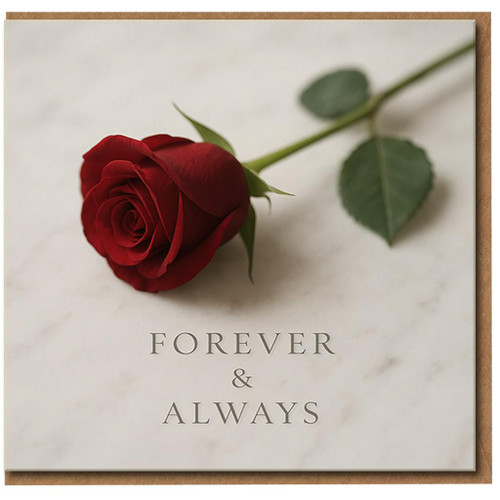 Forever & Always Red Rose Greeting Card - Romantic Anniversary Card for Wife, Husband or Partner, Valentine's Day Love