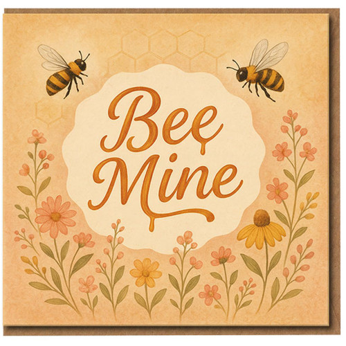 Bee Mine Pun Card - Cute Bee and Wildflower Valentine's Day Love Anniversary Card for Partner, Girlfriend, Boyfriend, Husband or Wife