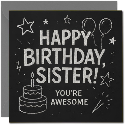 Sister Birthday Card, Happy Birthday Sister You're Awesome Chalkboard Style Card