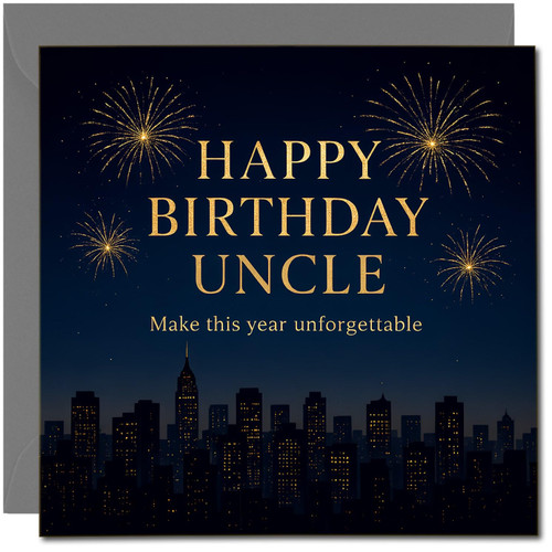 Uncle Birthday Card, Happy Birthday Uncle Fireworks City Skyline Card