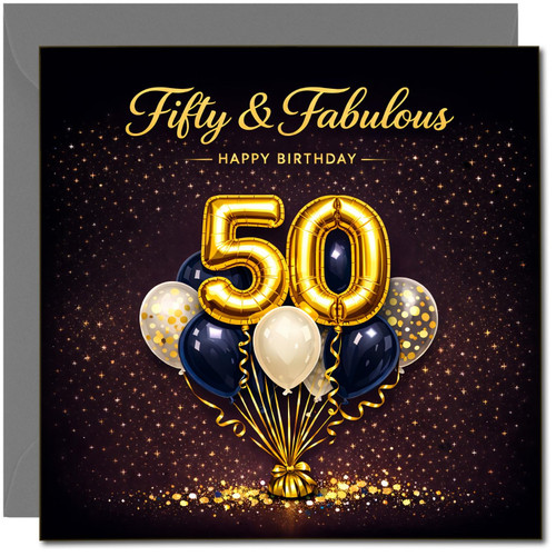 50th Birthday Card, Fifty & Fabulous Happy Birthday Card