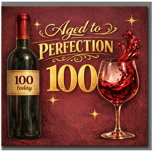 100th Birthday Card, Aged to Perfection Wine Card
