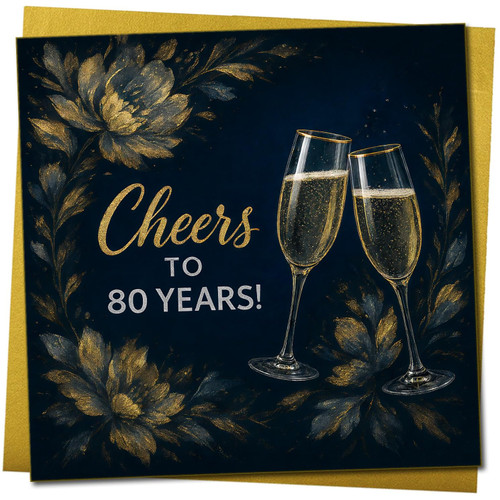 80th Birthday Card, Cheers to 80 Years Champagne Card