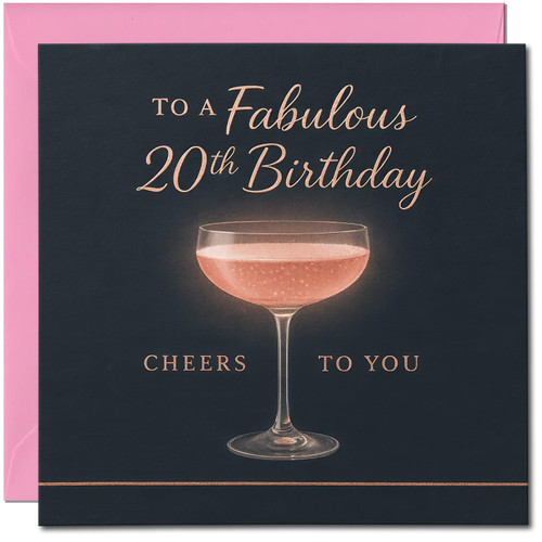 20th Birthday Card for Her, To a Fabulous 20th Birthday Cheers to You Cocktail Glass Card