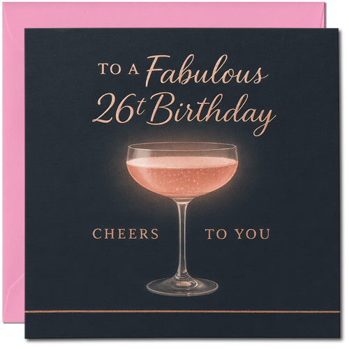26th Birthday Card, To a Fabulous Cheers to You Elegant Cocktail Glass Design