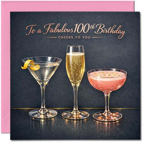 100th Birthday Card for Her, To a Fabulous 100th Birthday Cheers to You Cocktail Card
