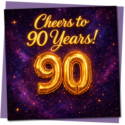 90th Birthday Card, Cheers to 90 Years Card
