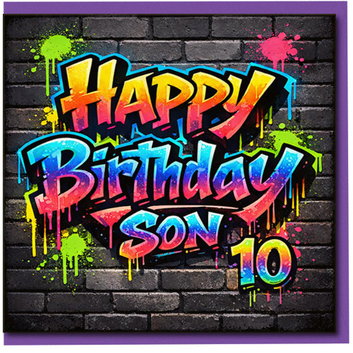 10th Birthday Card for Son, Graffiti Style Happy Birthday Card