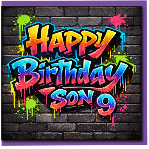 Son 9th Birthday Card, Graffiti Style Happy Birthday Card for Son