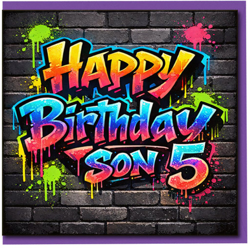 Son 5th Birthday Card, Graffiti Style Happy Birthday Card
