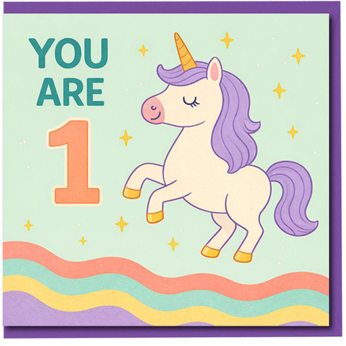 1st Birthday Card, Unicorn First Birthday Card