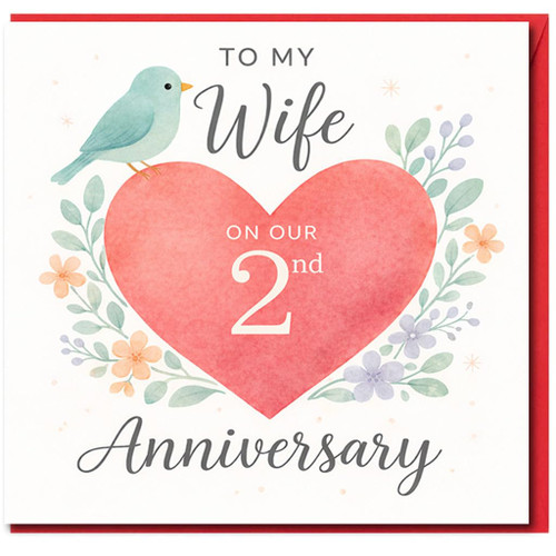 2nd Anniversary Card for Wife, To My Wife Heart and Floral Anniversary Card