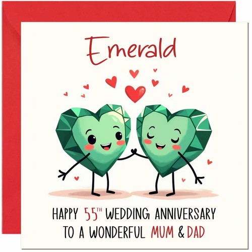 55th Wedding Anniversary Card for Mom & Dad, Emerald Heart Couple Design