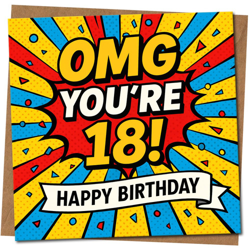 18th Birthday Card, OMG You’re 18 Happy Birthday Card