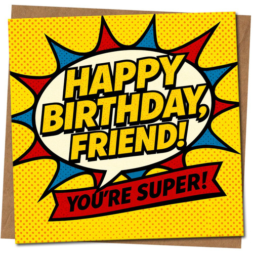 Birthday Card for Friend, Happy Birthday Friend Comic Style Card