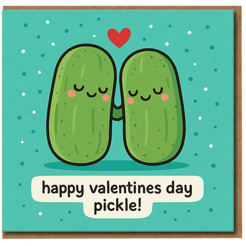 Cute Pickle Valentine’s Day Card - Pun Love Card with Hugging Gherkins and Heart - Funny Anniversary for Partner, Boyfriend or Girlfriend