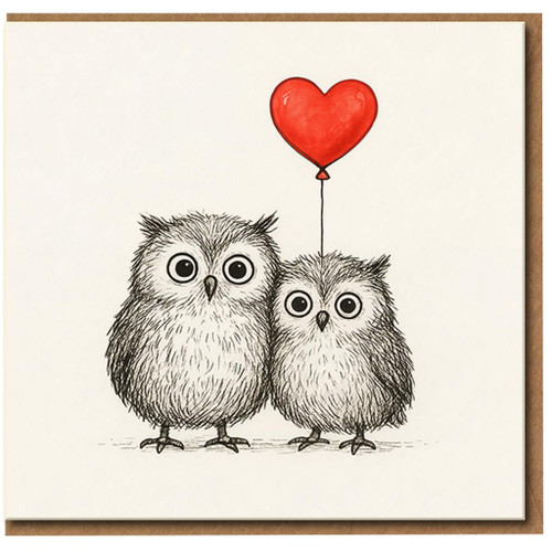 Cute Owls with Heart Balloon Love & Anniversary Card - Romantic Valentine’s Day Card, Blank Inside, for Couples, Partner, Husband, Wife, Boyfriend or Girlfriend