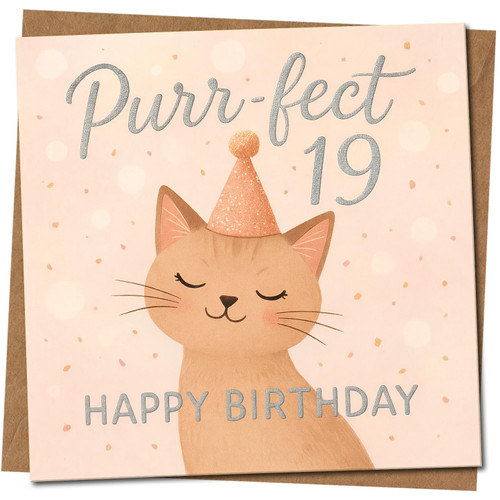 19th Birthday Card, Purr - fect Cat Happy Birthday Card
